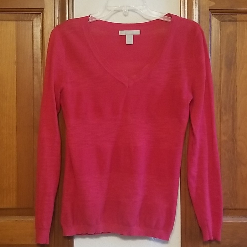 Red Long Sleeve V-Neck Banana Republic Blouse
